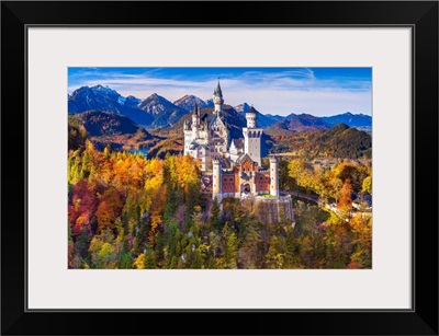 Germany, Bavaria, Swabia, Neuschwanstein Castle And Tannheim Mountains