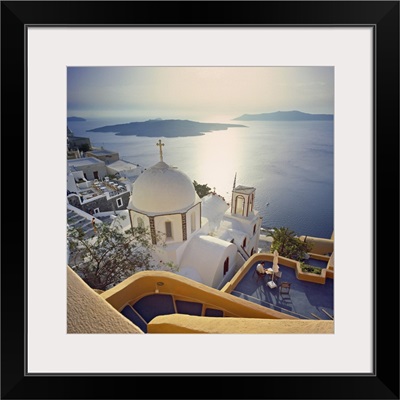 Greece, Aegean islands, Cyclades, Santorini, Fira, view towards the crater