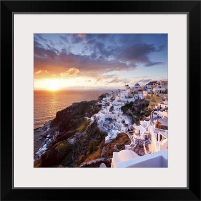 Greece, Aegean islands, Cyclades, Santorini island, Greek Islands, Oia village at sunset