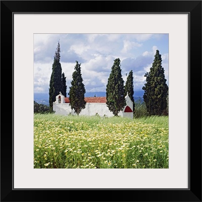 Greece, Crete, Iraklion, Mediterranean sea, Typical little church in spring