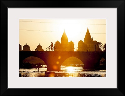 India, Madhya Pradesh, Orchha, Sunset View Of Chhatris On The Banks Of The Betwa River
