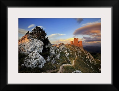 Italy, Abruzzo, Gran Sasso National Park, Calascio, Rocca Calascio At Sunset
