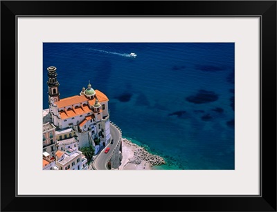 Italy, Campania, Amalfi coast, Atrani, view over church and sea