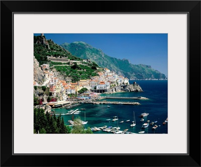 Italy, Campania, Amalfi Coast view over town and harbor