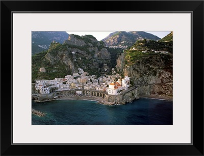 Italy, Campania, Peninsula of Sorrento, Atrani, Air view of the town