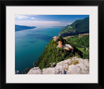 Italy, Lake Garda, Tignale, Santuario di Montecastello and lake