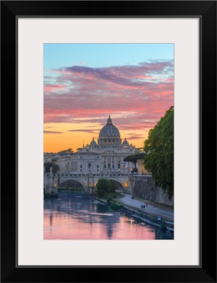 Italy, Latium, Rome, St Peter's Basilica, Basilica And Tevere River At Sunset