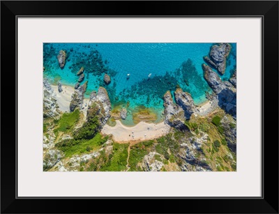 Italy, Mediterranean Sea, Costa Degli Dei, Aerial Plan View Of Praia I Focu Beach