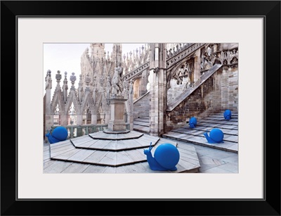 Italy, Milan, Milan Cathedral, Blue plastic-made snails