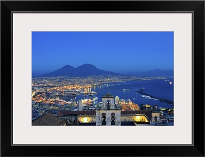 Italy, Naples, Certosa di san Martino and Mt Vesuvio in background at dusk