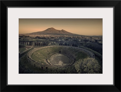 Italy, Pompeii, Vesuvio Vulcan And The Amphitheater Of Pompeii Archeological Site