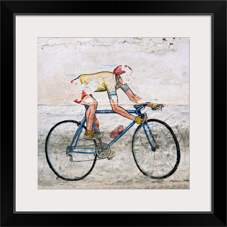 Italy, Puglia, Gargano, Mural of a cyclist