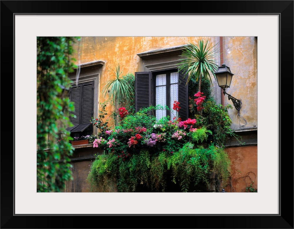 Italy, Rome, Historical Center, typical window with flowers