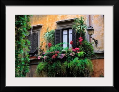 Italy, Rome, Historical Center, typical window with flowers