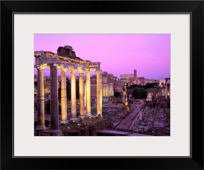Italy, Rome, Roman Forum, and Coliseum, night illuminated
