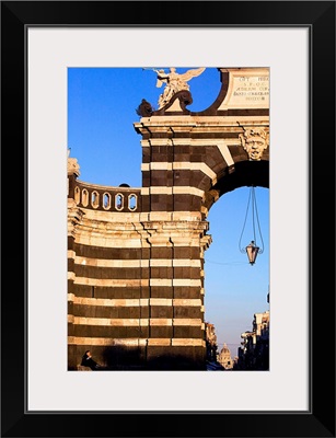 Italy, Sicily, Catania, Porta Garibaldi, Cathedral dome in background