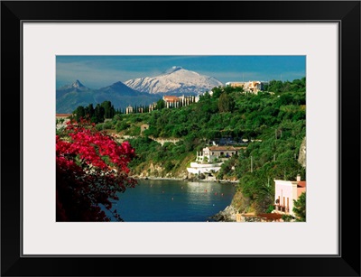 Italy, Sicily, Milazzo, seafront and Mount Etna in background
