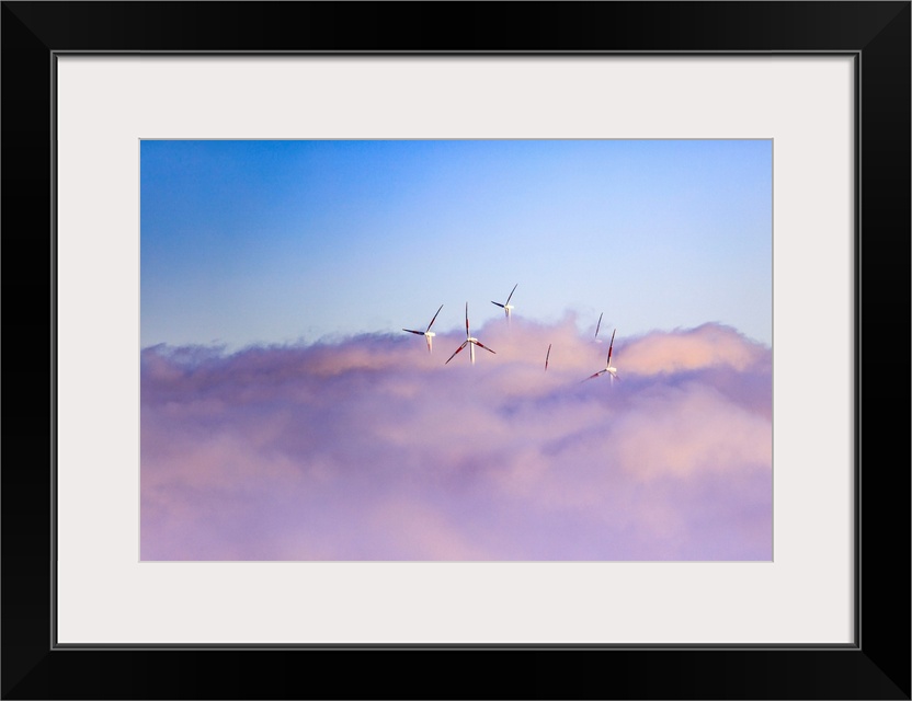 Italy, Sicily, Montalbano Elicona, Wind turbines.