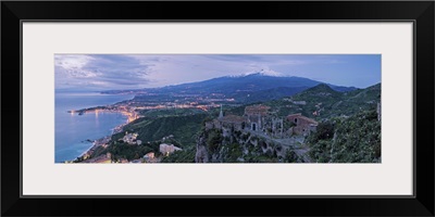 Italy, Sicily, Taormina, View of the Ionic Coast from Taormina to Catania