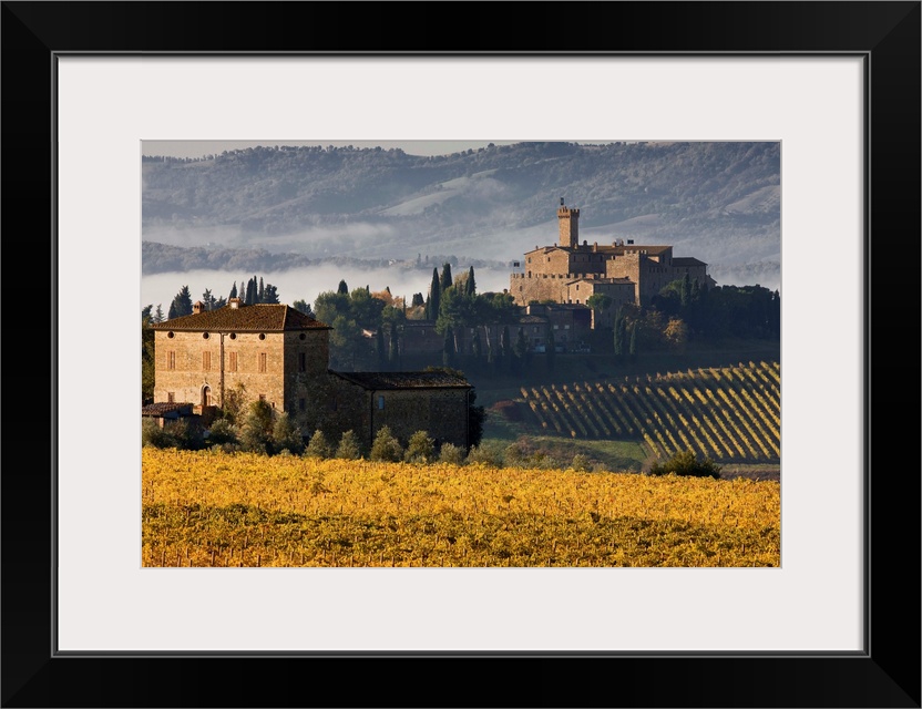 Italy, Tuscany, Mediterranean area, Brunello wine road, Siena district, Orcia Valley, Montalcino, Poggio alle Mura Castle ...