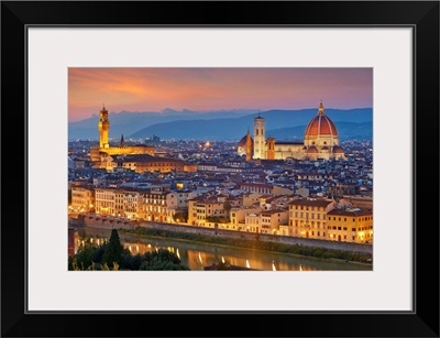 Italy, Tuscany, Firenze District, Florence, Cityscape With Palazzo Vecchio And Duomo