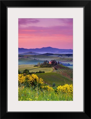 Italy, Tuscany, Orcia Valley, Sunrise over the Belvedere