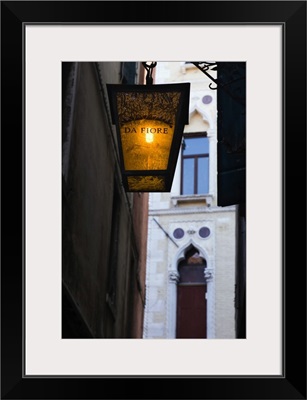 Italy, Venice, Detail of the lamp at the entrance of restaurant Da Fiore