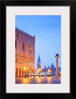 Italy, Venice, St Mark's Square, San Giorgio Maggiore and Doge Palace by night