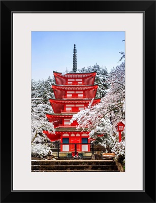 Japan, Chubu, Chureito Pagoda, Arakura Sengen Shrine During Cherry Blossom, Sakura