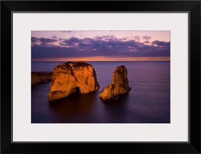 Lebanon, Beirut, Middle East, Beirut, Rouche or Pigeon Rocks at the sunset