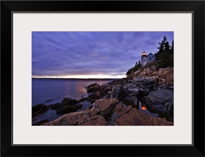 Maine, Mount Desert Island, The Bass Harbor lighthouse at dusk