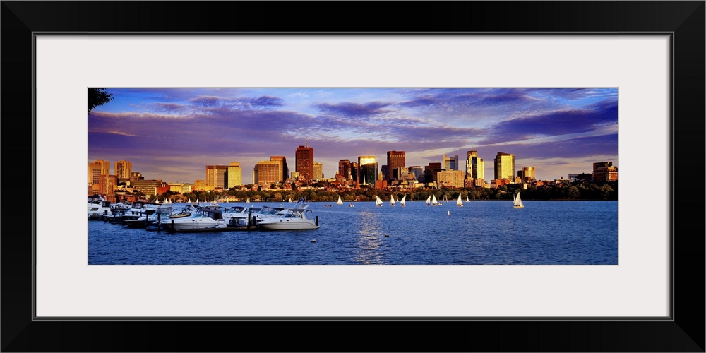 Massachusetts, Boston, View of the skyline and the Charles River at sunset