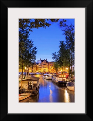 Netherlands, Benelux, Amsterdam, Groenburgwal Canal at night