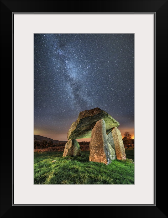 UK, Northern Ireland, Great Britain, Ballykeel Dolmen at night with the milky way visible in the sky, near Newry.