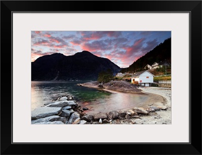 Norway, Hordaland, Eidfjord, Scandinavia, Sunset Over The Famous Fjord