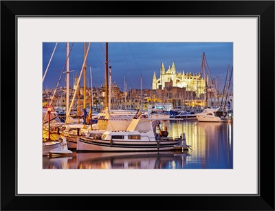 Spain, Balearic Islands, Palma De Mallorca, Palma, Cathedral La Seu And Palma Harbor