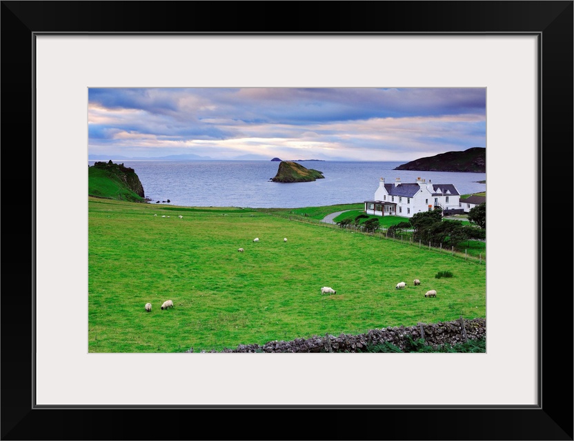 United Kingdom, UK, Scotland, Highlands, Skye island, View towards Duntulm Castle, Lewis and Harris islands in background