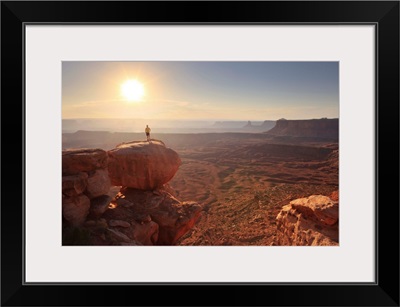 Utah, Canyonlands National Park, Hiker on a headland at Grand view overlook