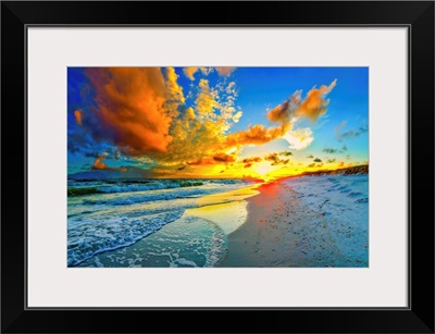 Beautiful Blue Sky Orange Sunset Beach Seascape