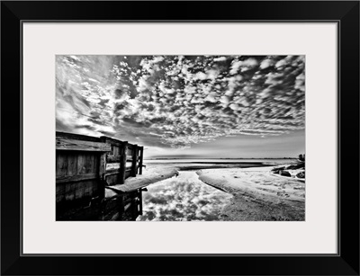 Black And White Popcorn Clouds Sky-Wooden Fence