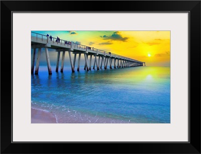 Calm Blue Sea-Yellow Sunset Pier-Navarre Beach