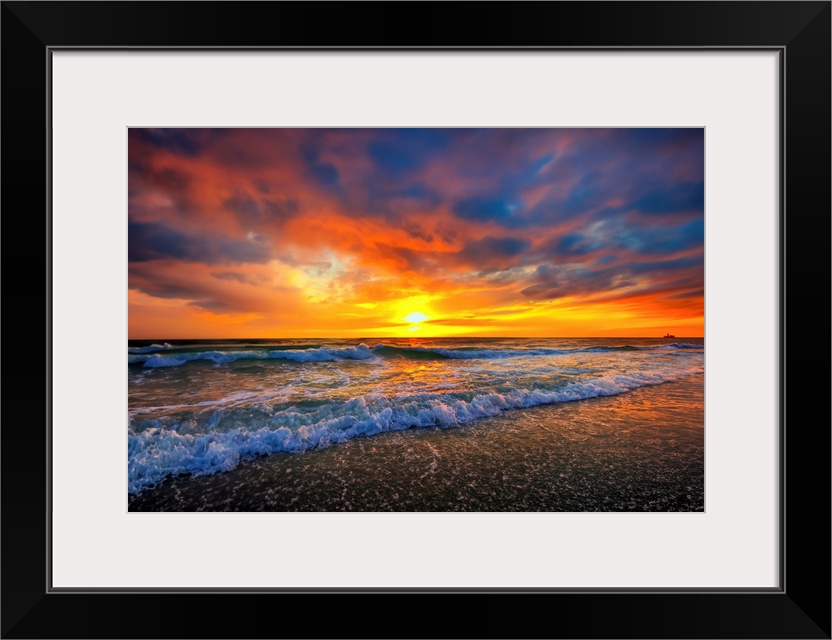 Colorful Fiery Red Blue Beach Sunset