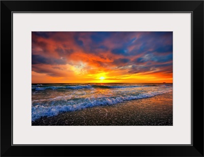 Colorful Fiery Red Blue Beach Sunset