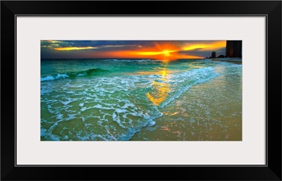 Panoramic Orange Seascape Sunset Beach