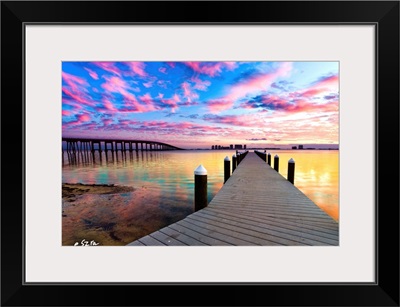 Purple Cloud Wisp Sunset Reflection-Pier Landscape
