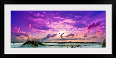 Purple Clouds Skyscape Sunset Over Beach Sand Dune