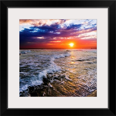 Red And Purple Sea Waves Sunset Square