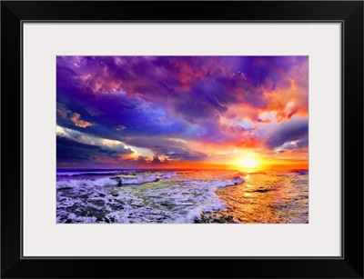 Sea Waves Sunset Abstract Red Purple Pink Clouds