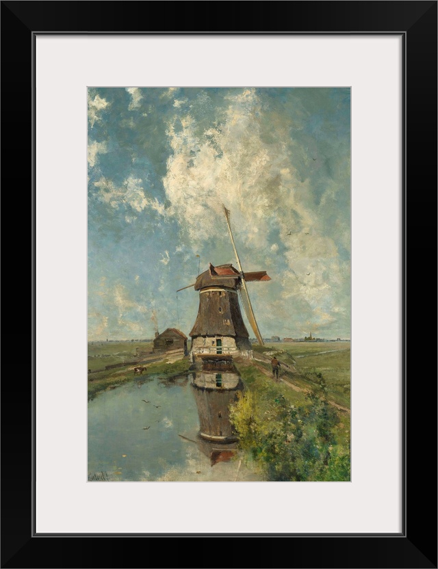 A Windmill on a Polder Waterway, known as "In the Month of July", by Paul Gabriel, c. 1889, Dutch painting, oil on canvas....