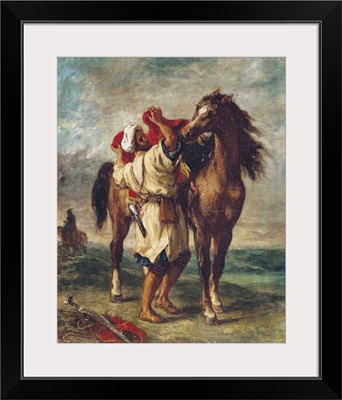 Arab Saddling His Horse